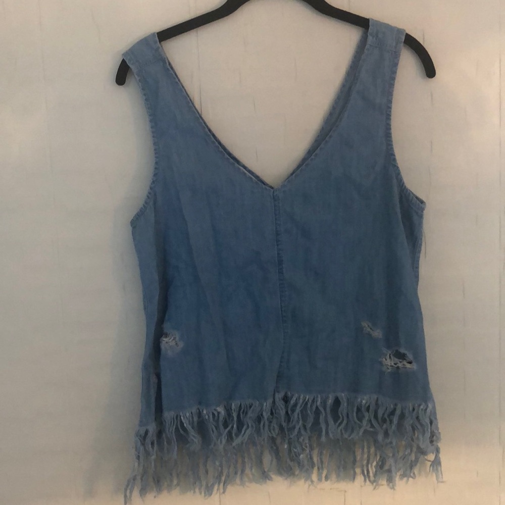Denim tank top with fringe